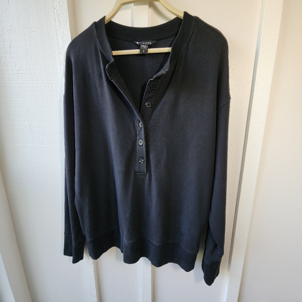 Athleta Balance Henley Sweatshirt Black Size Small